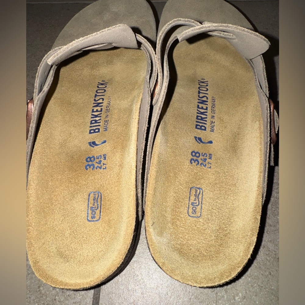Birkenstock Taupe Suede Boston Clog Mule - Picture 3 of 6